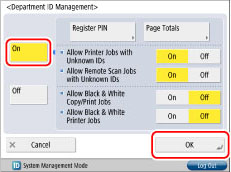 Canon default department id and pin